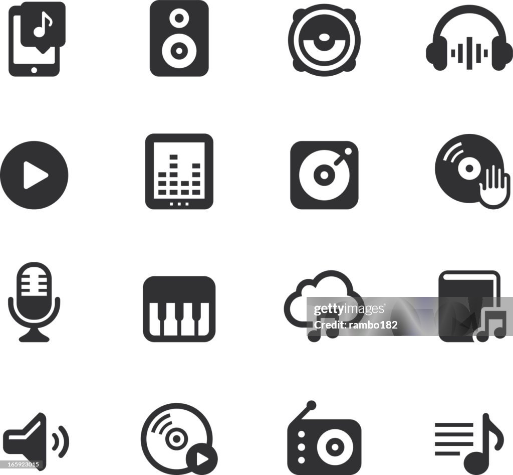 Black and white audio icon set