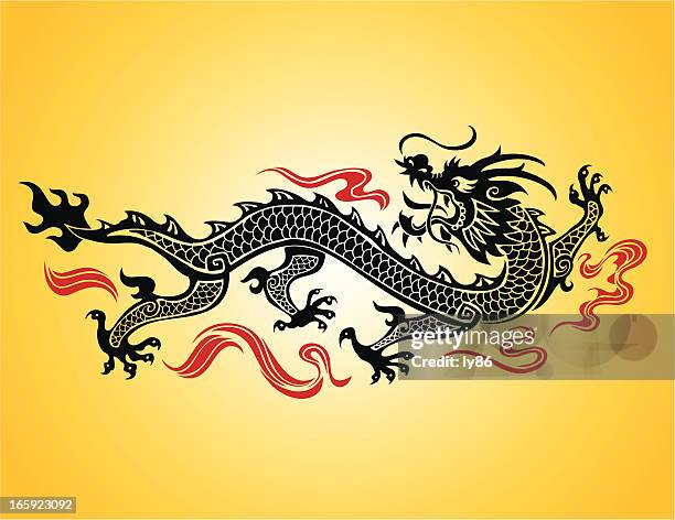 chinese dragon illustration on a yellow background - chinese dragon stock illustrations