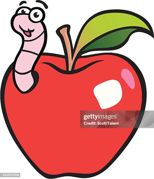 stockillustraties, clipart, cartoons en iconen met apple & worm - hap eruit