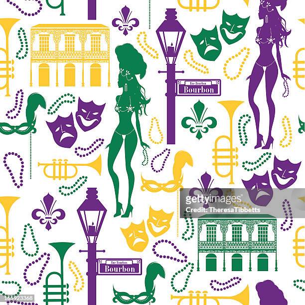 illustrations, cliparts, dessins animés et icônes de motif de mardi gras - new orleans french quarter