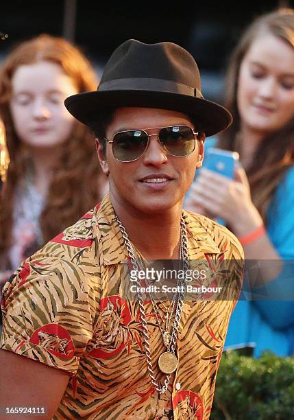 Musician Bruno Mars arrives at the 2013 Logie Awards at the Crown on April 7, 2013 in Melbourne, Australia.
