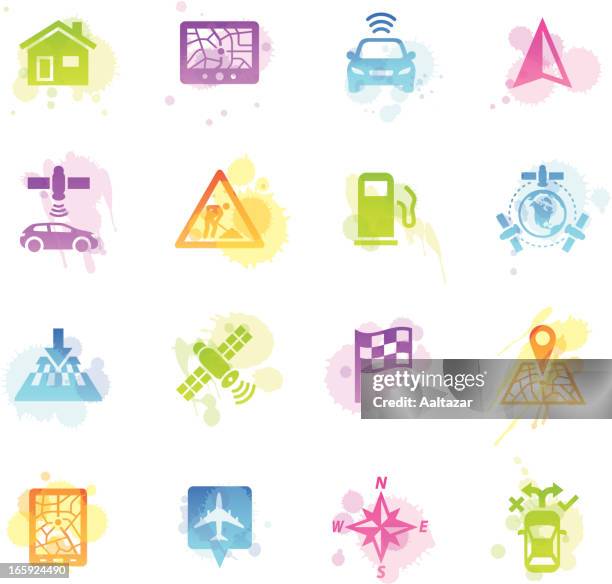 stains icons - gps navigation - car finish line stock illustrations