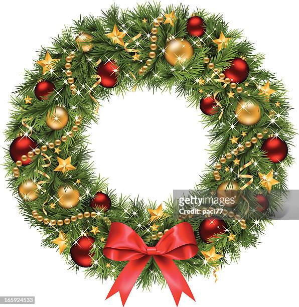 weihnachtskranz (vektor) - christmas wreath stock-grafiken, -clipart, -cartoons und -symbole
