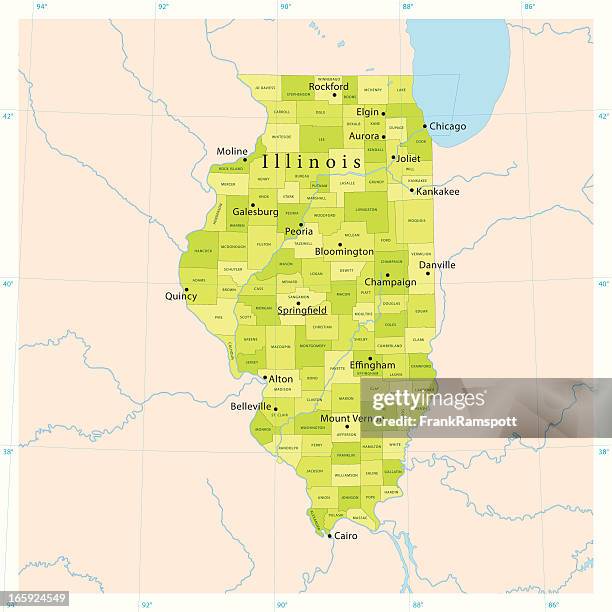 illinois vector map - illinois river stock illustrations