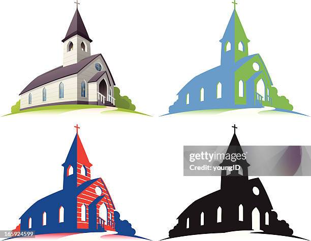 weiße kirche - colonial style stock-grafiken, -clipart, -cartoons und -symbole