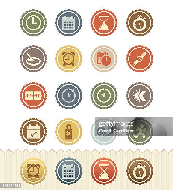 date and time icons : vintage badge series - daylight savings stock illustrations