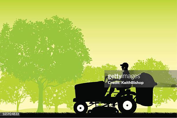 illustrazioni stock, clip art, cartoni animati e icone di tendenza di riding lawn mower sfondo - tagliaerba
