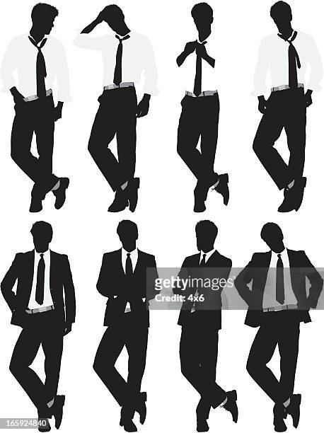 multiple images of a businessman in different poses - leaning stock illustrations