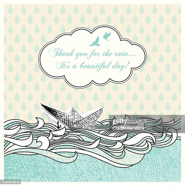 boat in the rain - paper boat stock illustrations