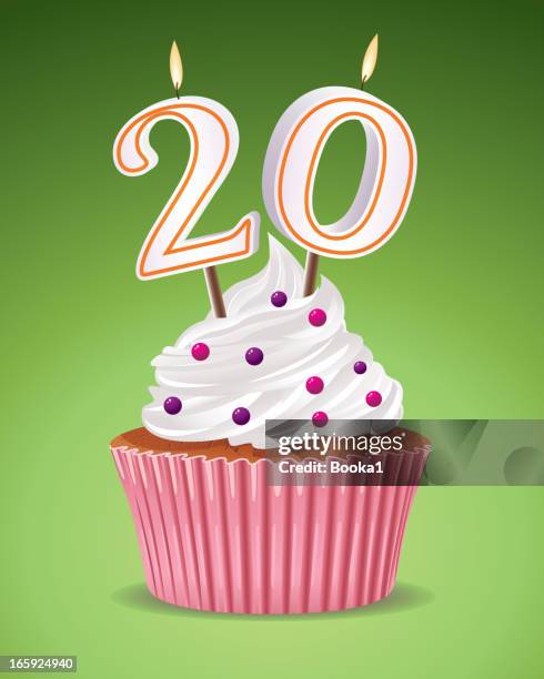 stockillustraties, clipart, cartoons en iconen met illustration of a birthday cupcake celebrating 20 years old - 20 24 jaar