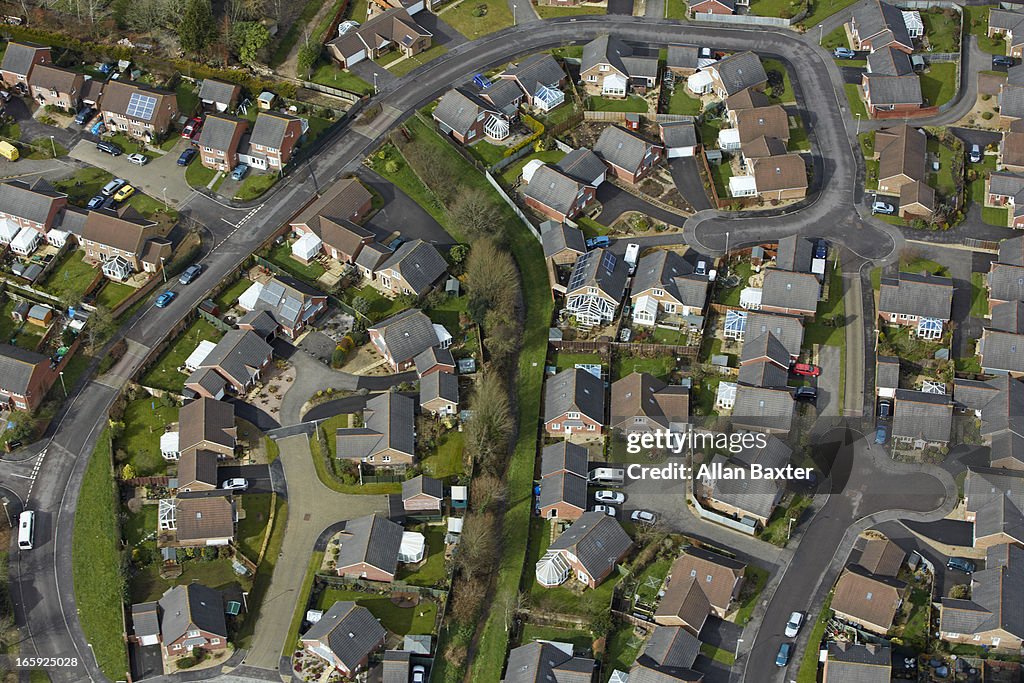 Aerial view of English suburb