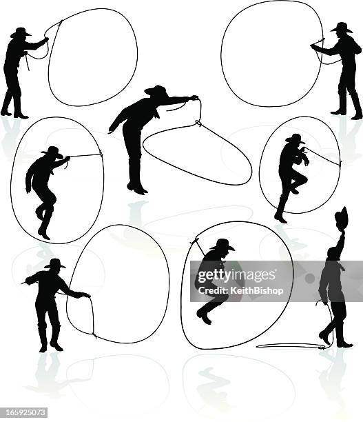 cowboy with lasso - rodeo - lasso vector stock illustrations