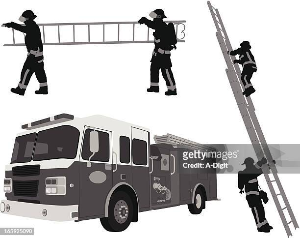 fireman'nladders - fire engine stock-grafiken, -clipart, -cartoons und -symbole