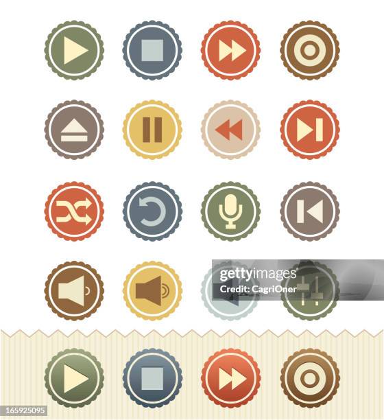 media player icons : vintage badge series - rewind stock illustrations