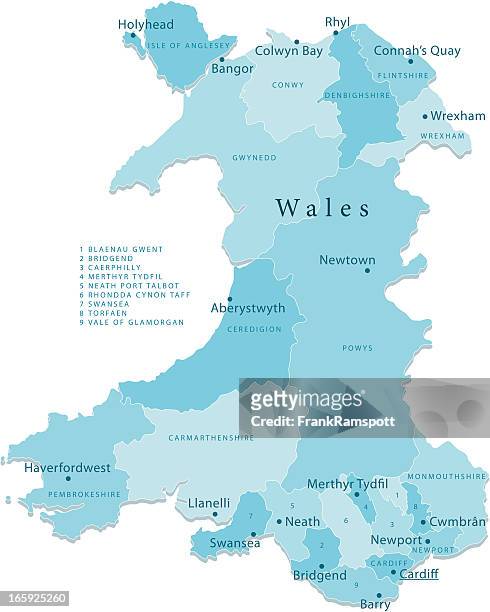 wales vector map regions isolated - wales stock illustrations