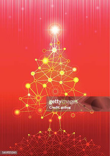 network technology christmas tree - red connected dots stock illustrations