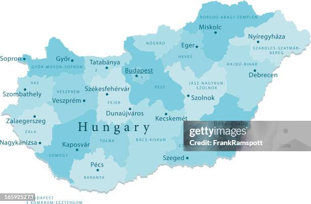 ungarn vektor-karte regionen isoliert - ungarn stock-grafiken, -clipart, -cartoons und -symbole