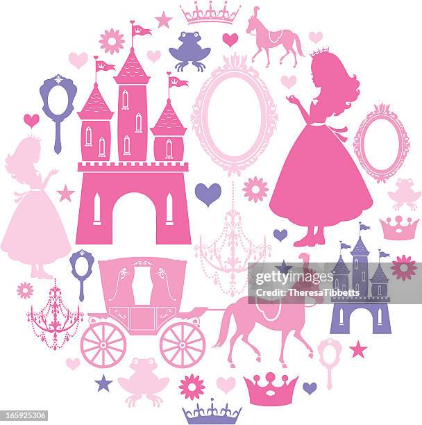 ilustraciones, imágenes clip art, dibujos animados e iconos de stock de princesa grupo de iconos - carruaje