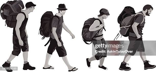 trekking - hiking backpack stock illustrations