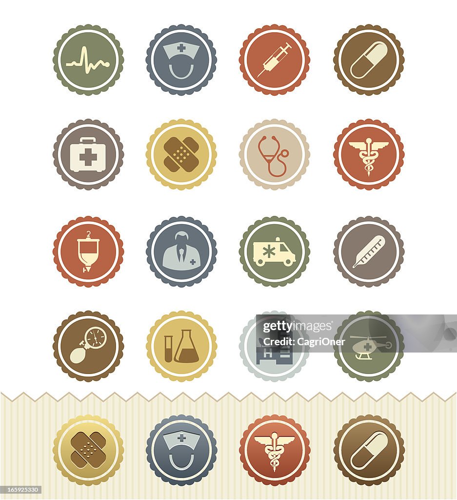 Medical and Health Icons : Vintage Badge Series