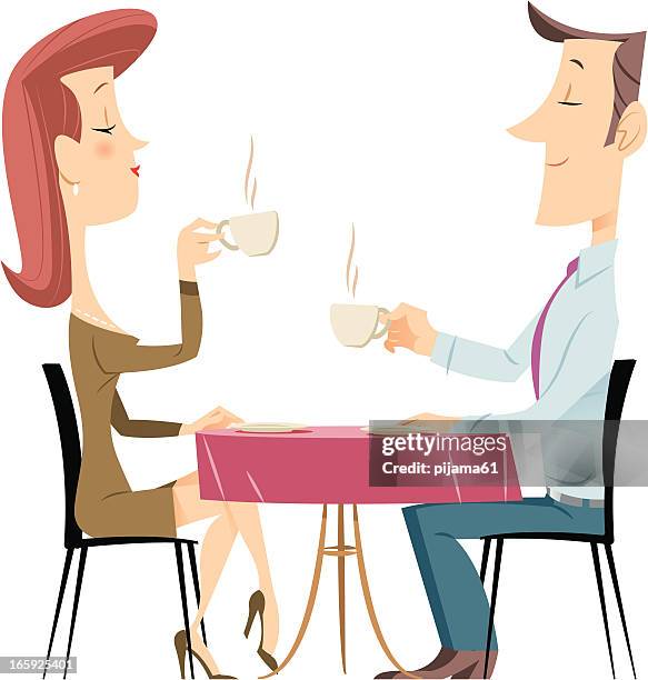 coffee - restaurant happy couple stock illustrations