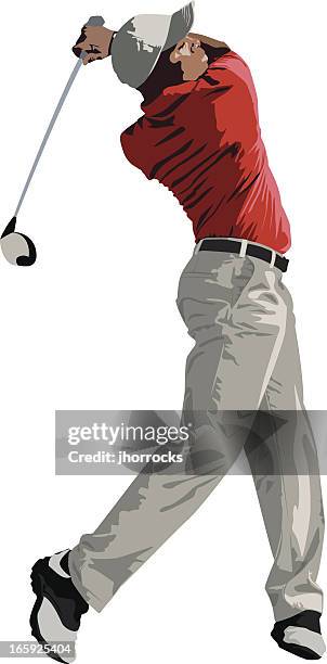 golfer swinging club - teeing off stock illustrations