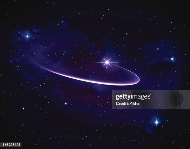 illustrazioni stock, clip art, cartoni animati e icone di tendenza di vettore di stella caccia con luce sentieri ellittico - stelle cadenti
