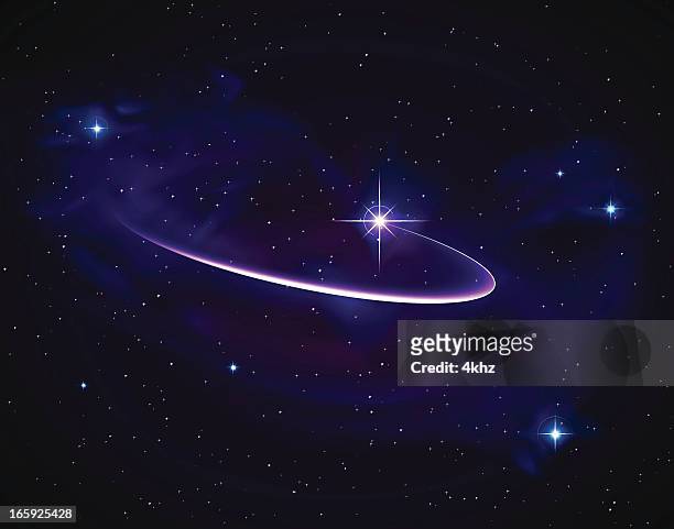 vector shooting star with elliptic light trail - shooting star space stock illustrations