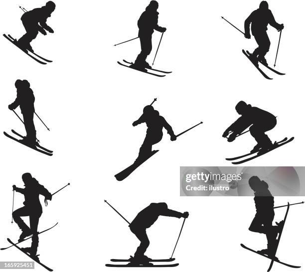 stockillustraties, clipart, cartoons en iconen met silhouette of different skiing skills and movements - ski