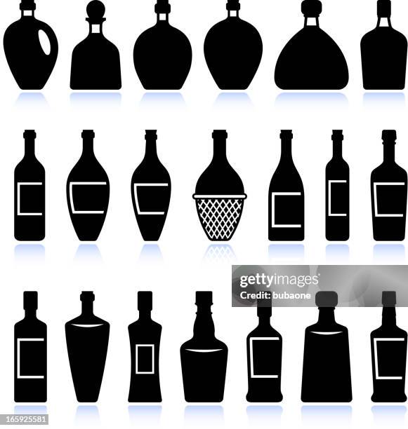 ilustraciones, imágenes clip art, dibujos animados e iconos de stock de botellas de vinos y bebidas alcohólicas negro & conjunto de iconos de vector blanco - champagne cork