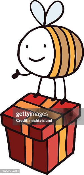 cute little bee holding a christmas present - bumblebee white background stock illustrations