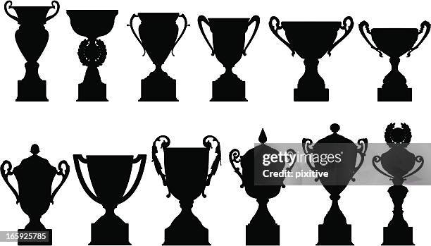 sports trophies silhouettes - trophy cup stock illustrations