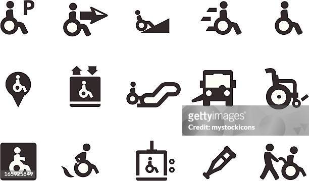 illustrazioni stock, clip art, cartoni animati e icone di tendenza di sedia a rotelle simboli - handicap