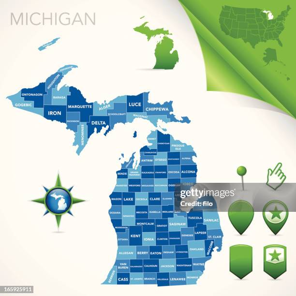 michigan county map - michigan vector stock illustrations