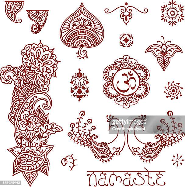 illustrations, cliparts, dessins animés et icônes de éléments de conception de mehndi - henné