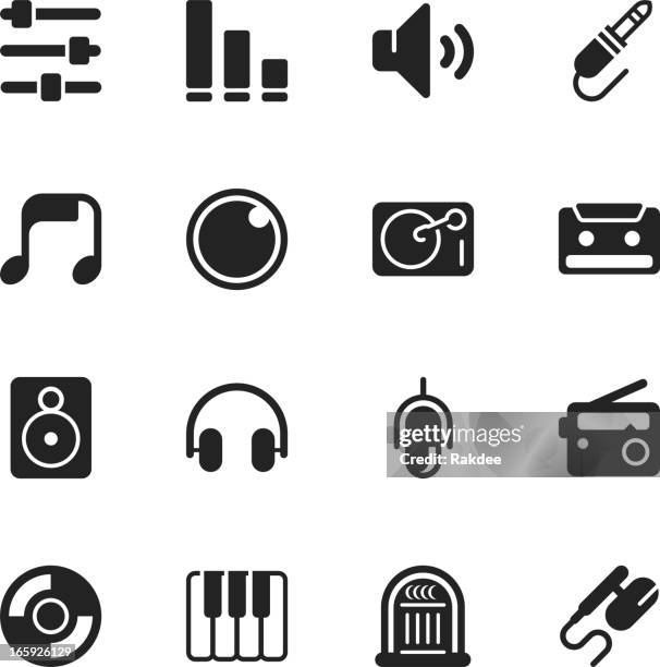 musik und sound-silhouette icons - lautstärkeregler stock-grafiken, -clipart, -cartoons und -symbole