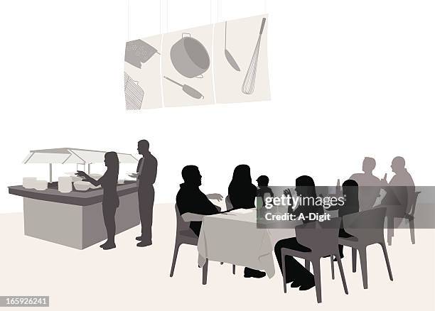 family buffet vector silhouette - buffet line stock illustrations