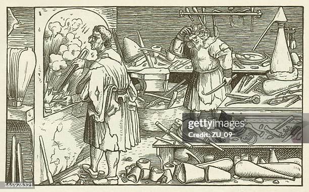 錬金術師、（trostspiegel 、1520 ）によってハンス schäufelin - alchemist点のイラスト素材／クリップアート素材／マンガ素材／アイコン素材