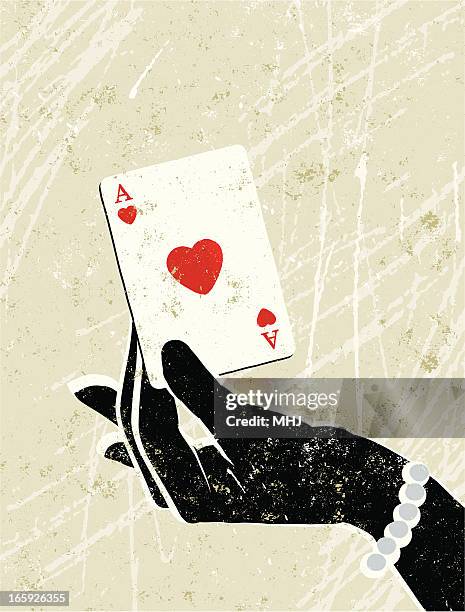 glamorous woman's hand holding an ace of hearts playing card - poker dealer stock illustrations