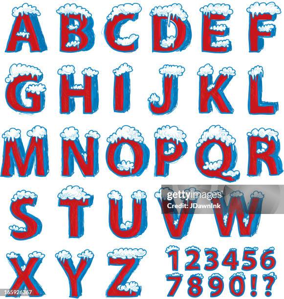 snow and ice style alphabet set - alphabet letters stock illustrations