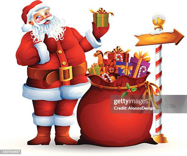 santa claus and sack with gifts - candy isolated stock illustrations