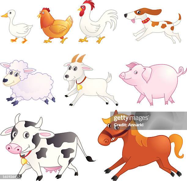 farm animals set - running side view stock illustrations