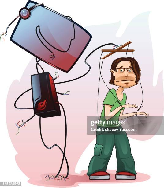 puppenspieler - guy in front of computer cartoon stock-grafiken, -clipart, -cartoons und -symbole