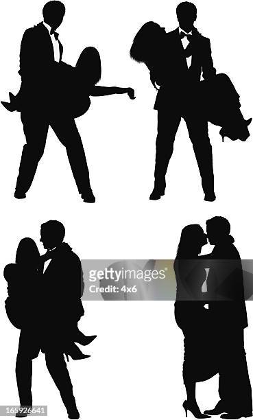 multiple images of a romantic couple - evening gown silhouette stock illustrations