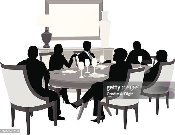 family dining vector silhouette - friends dining stock illustrations