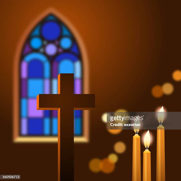 church candles and crucifix - cross fire stock illustrations