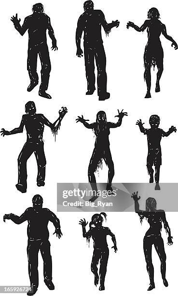 walking dead silhouette zombies - zombie stock-grafiken, -clipart, -cartoons und -symbole