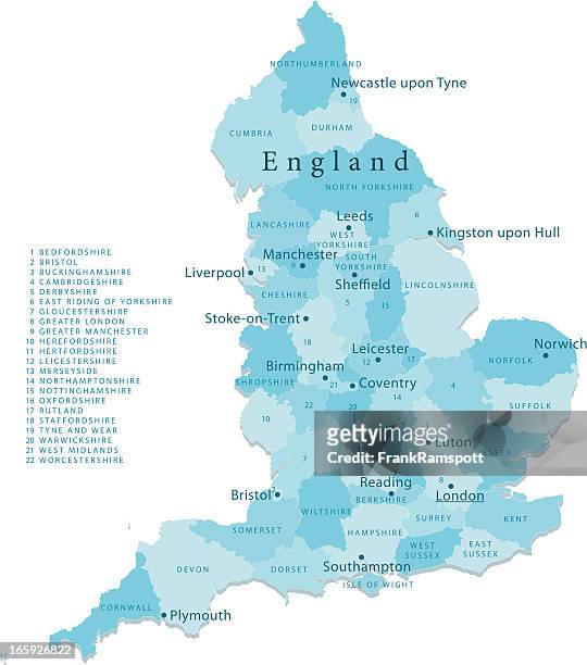 england vektor-karte regionen isoliert - manchester england stock-grafiken, -clipart, -cartoons und -symbole