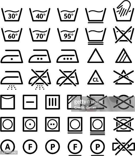 laundry care symbols - washing up stock illustrations
