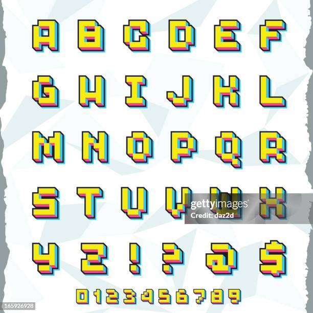 cubic font - pixelated font stock illustrations